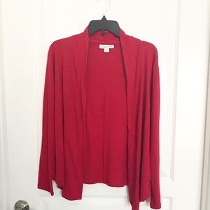 Red Open Front Knit Cardigan